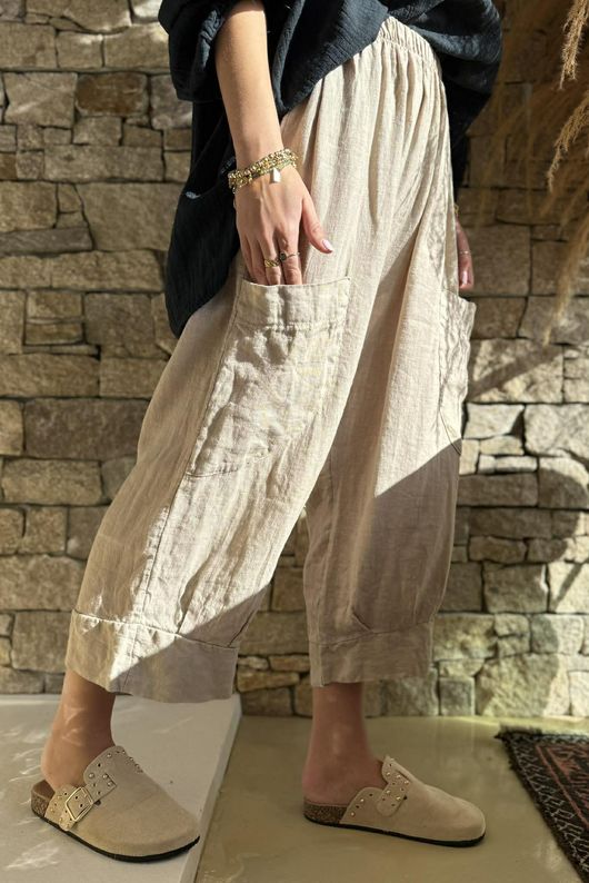  Pure Linen Classic 7/8 Pull On Pant Stone 